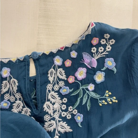 JOHNNY WAS Arva embroidered butterfly floral blue dress XS - Picture 7 of 8